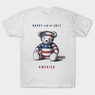 Patriotic Teddy Bear - Happy 4th of July T-Shirt